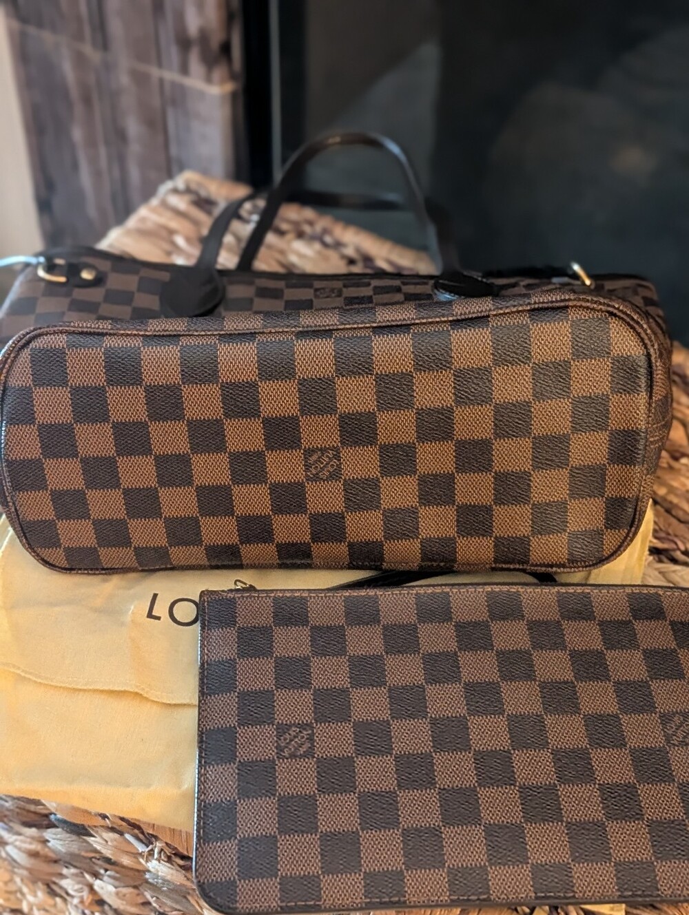 Authentic LV Bundle Neverfull PM Damier Ebene W Pouch - Picture 12 of 16
